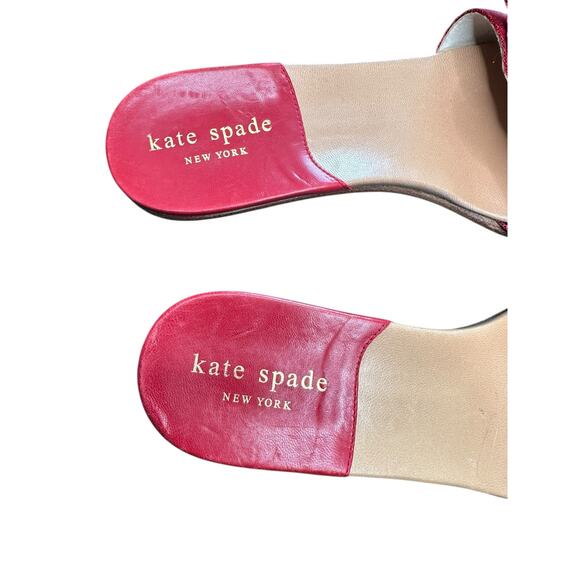 Kate Spade Sandals Red Cream Nautical Slip On Kitten Heel Sandals Size 6 - Picture 5 of 7